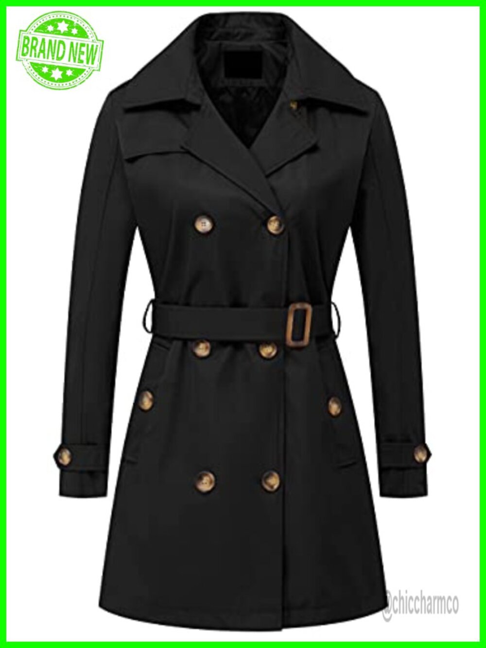 Double Breasted Trench Coat Mid-Length Belted Overcoat with Detachable Hood